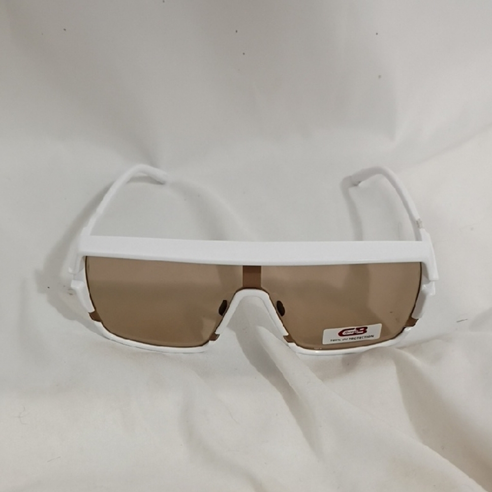 NWT CB Sports Men's Sunglasses White Large Rim Light Brown Frames No Case Inc